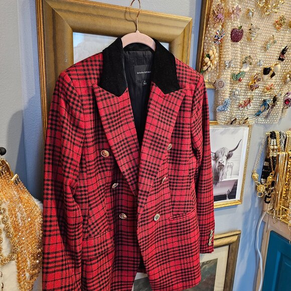 Banana Republic Red Plaid Captains Blazer Size 4 - Picture 2 of 12